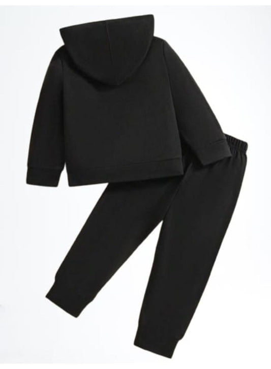 Boys’ Black Printed Micro Tracksuit – 2 Pc Hoodie & Trouser Set