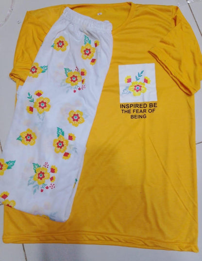 Women’s Pink Cotton Jersey Night Suit – 2 Pc Printed Sleepwear Set