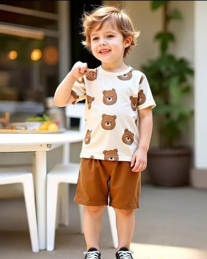 Boys’ White Cotton Jersey Night Suit – 2 Pc Printed Sleepwear Set