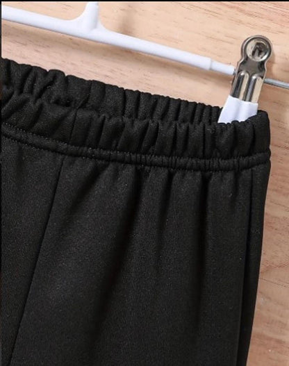 Girls’ Printed Tracksuit – 2 Pc Polyester Set (Black)