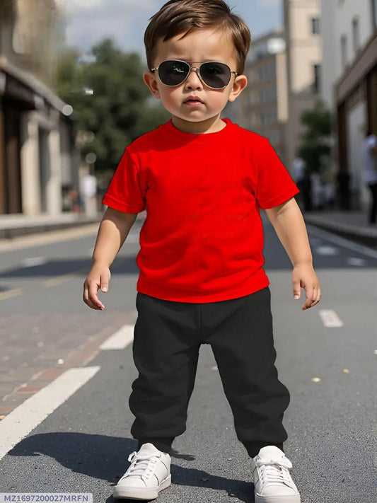 Unisex Kids Jersey Tracksuit – 2 Pc Summer Set (Red)