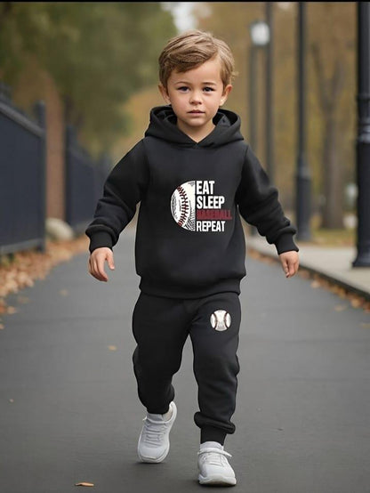 Boys’ Black Printed Micro Tracksuit – 2 Pc Hoodie & Trouser Set