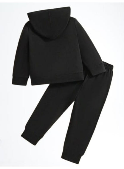 Boys’ Black Printed Micro Tracksuit – 2 Pc Hoodie & Trouser Set